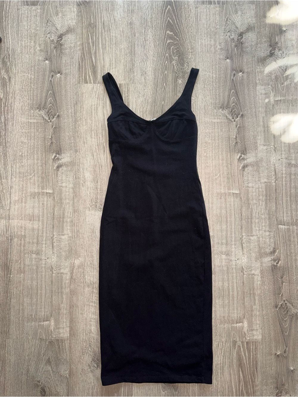 Reformation Black Fitted Midi Bodycon Dress
